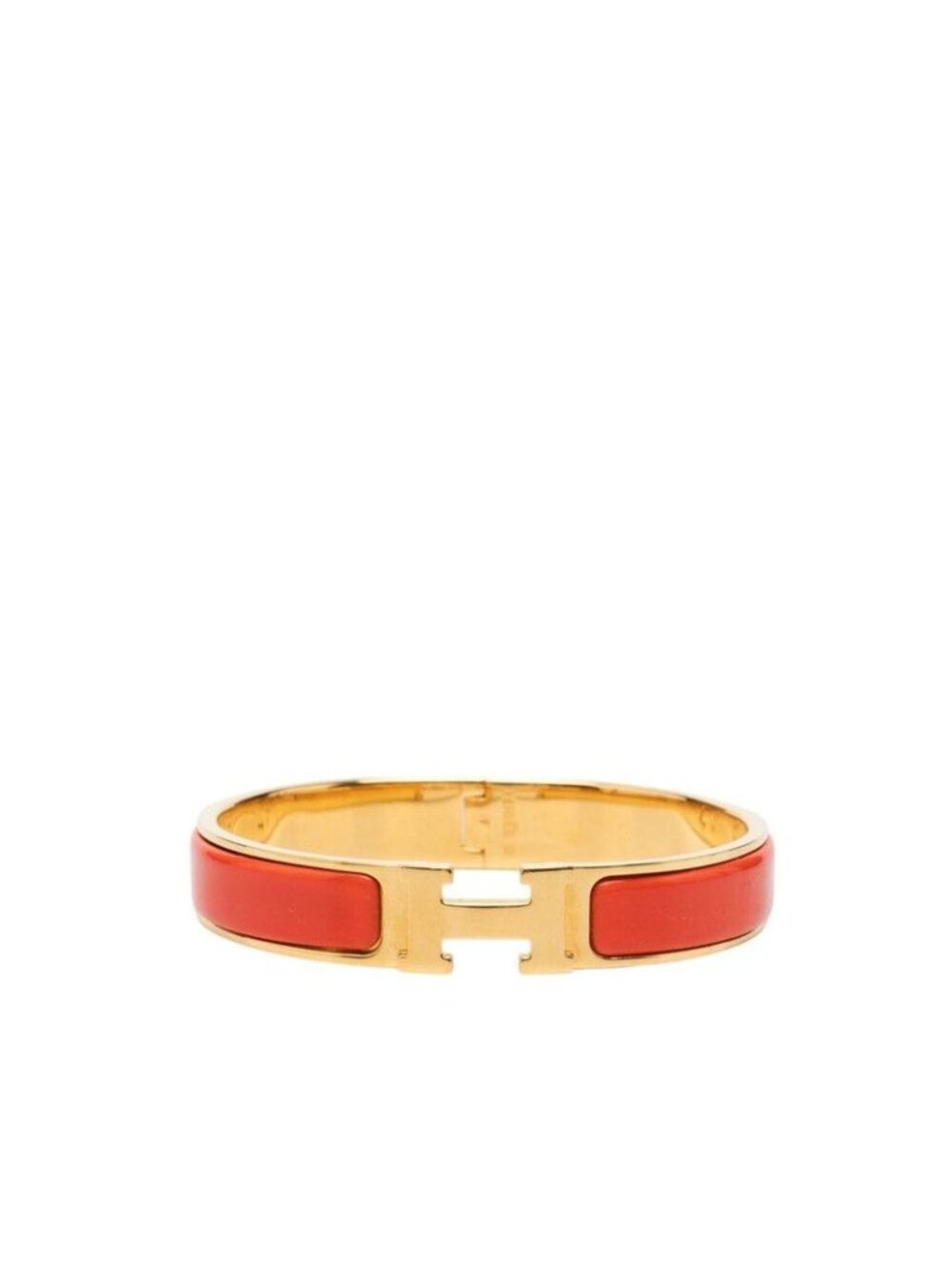 Hermes Clic H GM Enamel Bracelet Bangle Gold Orange Red Plated